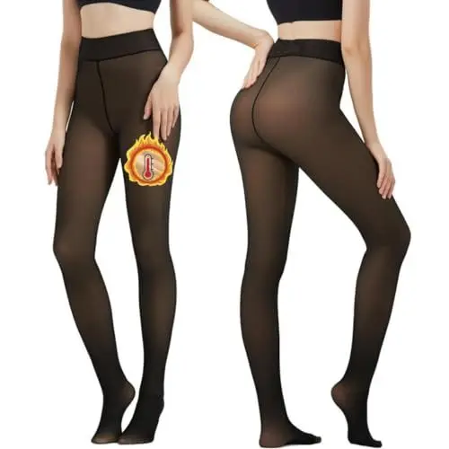 Produktbild: Arkim Fleece gefütterte Strumpfhose Damen Winter (S/M/L) 1 Nahtlinie im Schritt Fake Transparente Strumpfhose Hochelastische Thermostrumpfhose Winter Leggings