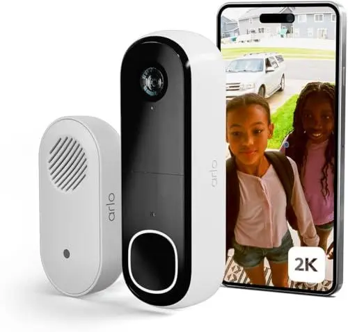 Produktbild: Arlo 2K HD Video Türklingel Mit Kamera & Türgong Kabellos, WLAN Doorbell, Bewegungsmelder, 2-Wege-Audio, Ring Sirene, Haustür Nachtsicht, Smart, Alexa Kompatibel + Arlo Secure Plan Testzeitraum