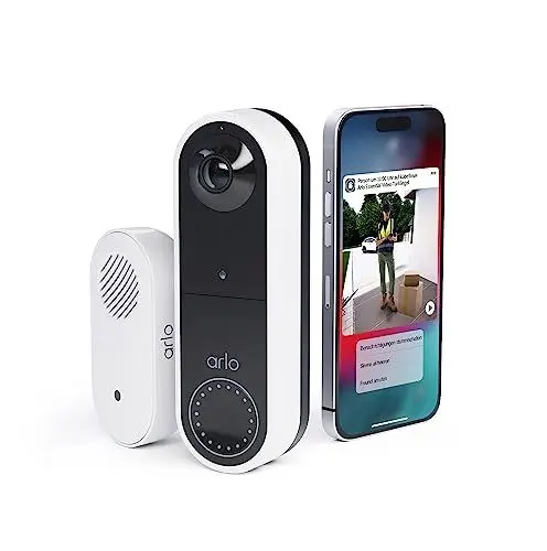 Produktbild: Arlo Kabellose Video Türklingel & Gong/Chime, 1080p HD, RedDot Design Gewinner, 180° Großes Sichtfeld, WLAN, Bewegungsmelder, 2-Wege-Audio, Sirene, Nachtsicht + mit Arlo Secure Testzeitraum, Weiß