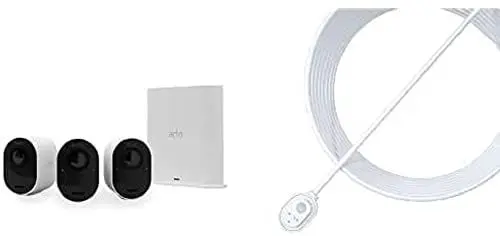 Produktbild: Arlo Ultra 2 Spotlight WLAN Überwachungskamera, Kabellos, Innen/Aussen, 3er Set, 4K Video & HDR, Weiß & zertifiziertes Zubehör | Magnet-Ladekabel (geeignet für den Außenbereich, 7,62m)