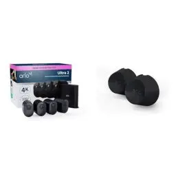 Produktbild: Arlo Ultra 2 Überwachungskamera Aussen WLAN, Kabellos, 4er Set & Zertifiziertes Zubehör, Magnetische Wandhalterungen