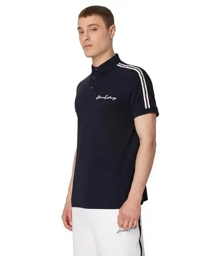 Produktbild: Armani Exchange Bright Up FLDMen's Sustainable, Embroidered Signed Logo, Contrast Lines Polo Shirt deep Navy Medium
