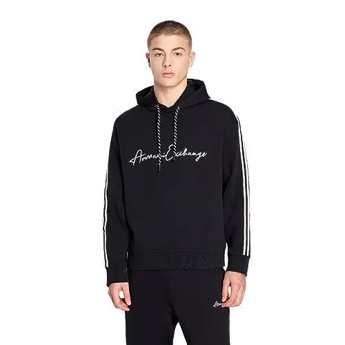 Produktbild: Armani Exchange Herren Bonded Cotton Signature Logo Hoodie Sweatshirt, Deep Navy, XL EU