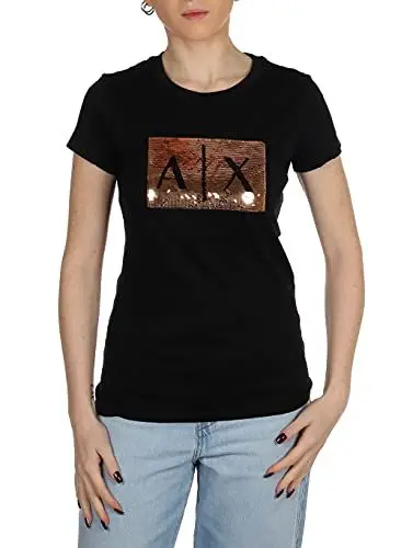 Produktbild: Armani Exchange Damen Basic T-shirt With Logo On Bust T-Shirt, Schwarz, L