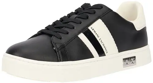 Produktbild: Armani Exchange Damen Cup Sole Mina, Back tab with and Metal Logo Detail on Side Sneaker, Black+ Off White, 36 EU