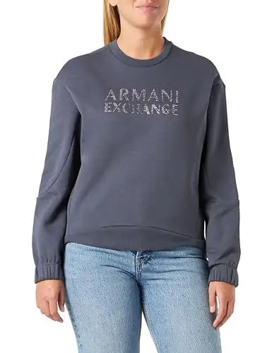 Produktbild: Armani Exchange Damen Fleece Studded Logo Pullover Hoodie Sweatshirt, Racing, M EU