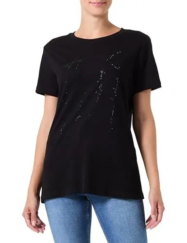 Produktbild: Armani Exchange Damen Genuine Cotton, Regular Fit, Studded Logo Print T-Shirt, Schwarz, XS EU
