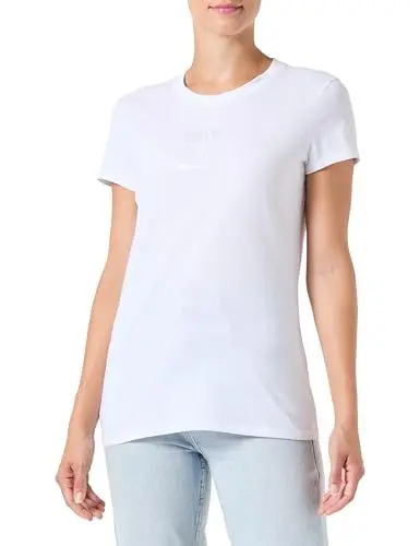 Produktbild: Armani Exchange Damen Slim Fit Silk Patch Monogram Logo Tee T-Shirt, Optic White, XXL EU