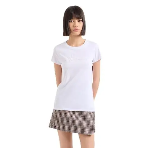 Produktbild: Armani Exchange Damen Slim Fit Textured Signature Logo Tee T-Shirt, Optic White, L EU
