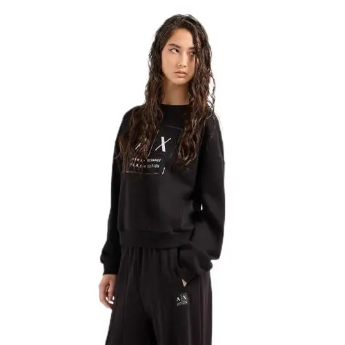 Produktbild: Armani Exchange Damen Sustainable, Black Edition, Round Neck Sweatshirt, Schwarz, L EU