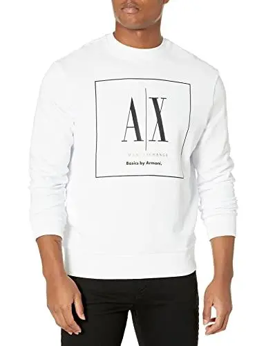 Produktbild: Armani Exchange Herren Basics by Armani Rundhalsausschnitt aus Baumwolle Sweatshirt, weiß, M