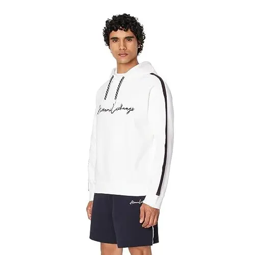 Produktbild: Armani Exchange Herren Bonded Cotton Signature Logo Hoodie Sweatshirt, Weiß, XL EU