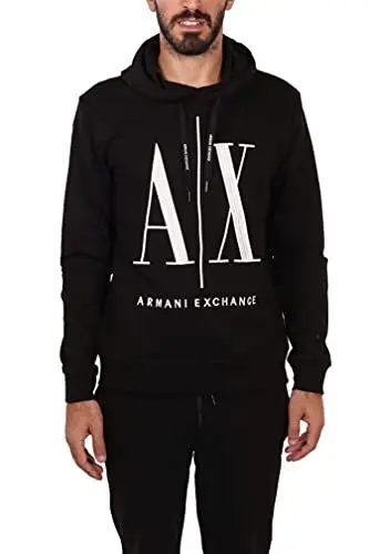 Produktbild: Armani Exchange Herren Hoodie, Maxi Print Logo on Front Sweatshirt, Schwarz, S EU