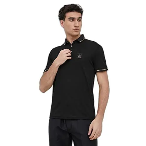 Produktbild: Armani Exchange Herren Ikone, Normale Passform, goldene Details, Poloshirt. Polo Shirt, Black, XS