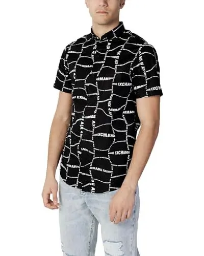 Produktbild: Armani Exchange Herren Knopfverschluss, verzerrtes Allover-Logo. Polo Shirt, Black Distorted, XS
