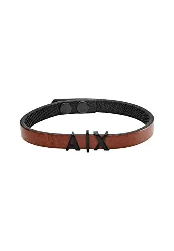 Produktbild: Armani Exchange Herren Lederarmband mit Druckknopfverschluss, Innenlänge: 185-195mm, Größen-ID: 22x12x4mm