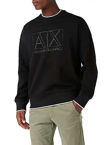 Produktbild: Armani Exchange Herren Long Sleeves, Square Logo Blocks, Hem Contrast Line Sweatshirt, Schwarz, XS EU
