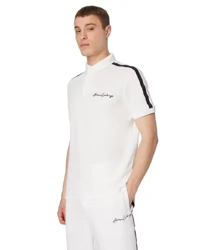 Produktbild: Armani Exchange Herren Sustainable, Embroidered Signed Logo, Contrast Lines Polo Shirt, Weiß, XL EU