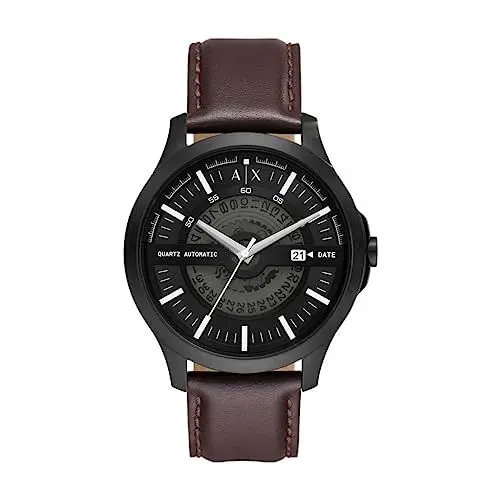 Produktbild: Armani Exchange Herrenuhr 3-Zeiger-Automatik-Quarzwerk Datum mindestens 50% recycelter Edelstahl schwarz, AX2446