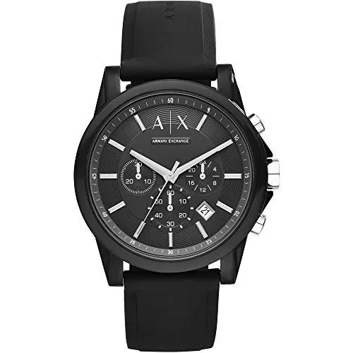 Produktbild: Armani Exchange Herrenuhr , Chronographenwerk, 44 mm Gehäuse aus schwarzem Edelstahl mit Silikonarmband, AX1326