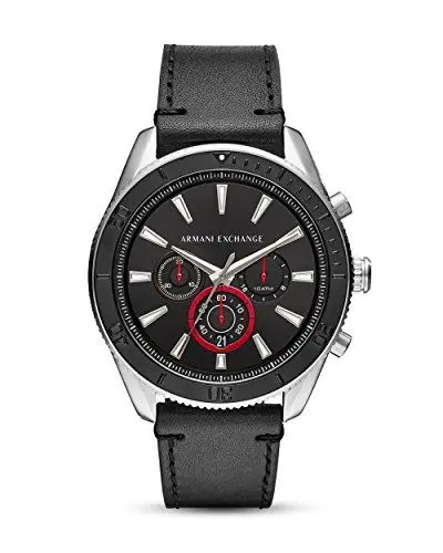 Produktbild: Armani Exchange Herrenuhr , QuarzChronographenwerk, 44mm Silbernes Edelstahlgehäuse mit Lederarmband, AX1817
