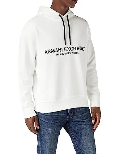 Produktbild: Armani Exchange Men's Cotton Frenc Terry Utility Logo Drop Shoulder Pullover Hoodie Hooded Sweatshirt, White, XX-Large