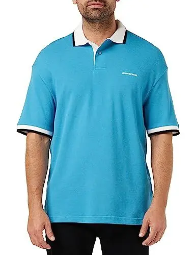 Produktbild: Armani Exchange Men's Embroidered Front, Back 91 Logo, Short Sleeves Polo Shirt, Blue, XL