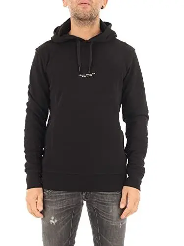 Produktbild: Armani Exchange Herren Pull-Over Hooded Sweatshirt with Front Back Logo Kapuzenpullover, Schwarz, Large