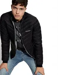 Produktbild: Armani Exchange Men's Quilted Milano/New York Logo Zip-up Jacket Down Alternative Coat, Black/Melange Grey B, Large