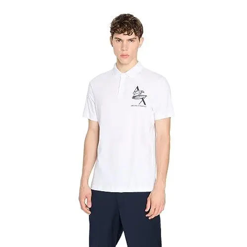Produktbild: Armani Exchange Men's Regular Fit Cotton Jersey Eagle Logo Polo Shirt, White, XL