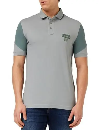 Produktbild: Armani Exchange Men's Short Sleeve Colo Block 91 Branded Polo Shirt, Light Grey, L