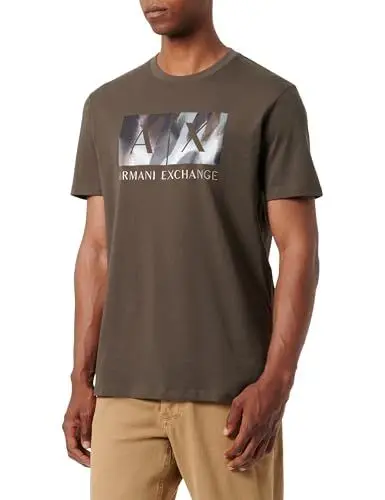 Produktbild: Armani Exchange Men's The Urban Expedition, Sustainable, Laser Cut Satin Logo T-Shirt Black Olive,XL