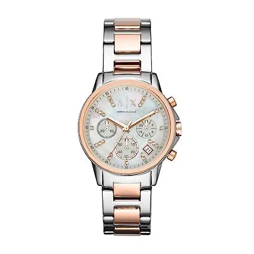 Produktbild: Armani Exchange Uhr für Damen , QuarzChronographenwerk, 36mm 2T Silber/Rose Edelstahlgehäuse mit Edelstahlarmband, AX4331