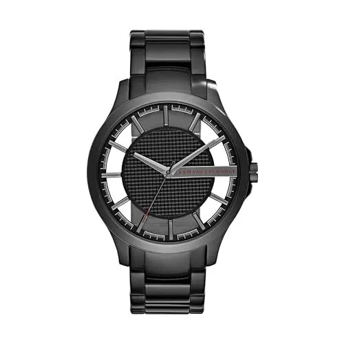 Produktbild: Armani Exchange Uhr für Herren , Dreizeigeruhrwerk, 46 mm schwarzes Edelstahlgehäuse mit Edelstahlarmband, AX2189