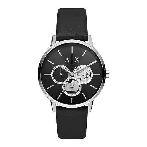 Produktbild: Armani Exchange Uhr für Männer , Quarzwerk, 42MM Schwarzes Edelstahlgehäuse mit einem Lederarmband, AX2745