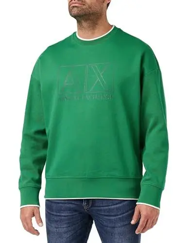 Produktbild: Armani Exchange We Beat as one MHJ Men's Long Sleeves, Square Logo Blocks, Hem Contrast lineSweatshirtGreenLarge