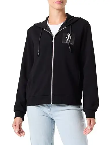 Produktbild: Armani Exchange Women's Stretch Scuba Full Zip Hoodie with Stacked Ax Logo Hooded Sweatshirt, Black, S