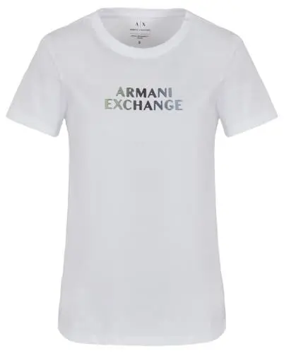Produktbild: Armani Exchange Women's Ombre Metallic Logo Cotton Jersey T-Shirt, Optic White, XS