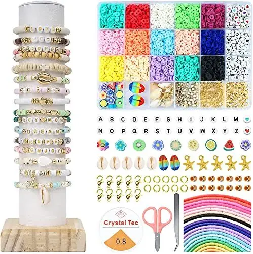 Produktbild: Armbänder Selber Machen Kinder Bastelset Kinder ab 6 7 8 9 10 Jahre Basteln Mädchen, Perlen für Armbänder Perlen zum Auffädeln Armband Set Selber Machen Clay Beads Perlen Set Bastelset Erwachsene