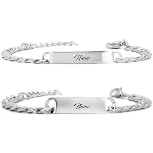 Produktbild: Armband mit Gravur | Partnerarmbänder mit Gravur | Hochwertiges Pärchenarmband in Silber | Persönliche Namensgravur | Freundschaftsarmband (mit Gravur) (1 Armband)