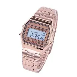Produktbild: Armbanduhr, Business Uhr, Digital Hintergrundbeleuchtung Elektronische Edelstahl Bügel Uhr, 30M wasserdichte Edelstahl Digital Armbanduhren, Rechteck Unisex Armbanduhr (Roségold)