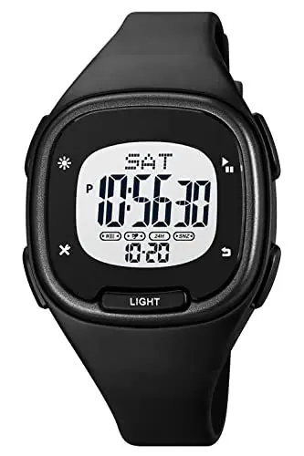 Produktbild: Armbanduhr Damen Digital Uhr Elektronisch 5 ATM Wasserdicht Kinderuhr Jungen Mädchen Damenuhr Wecker Stoppuhr Frauen Uhren mit Silikon Armband Outdoor Sport Rosa Schwarz Gold Blau Weiß