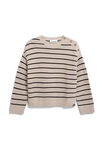 Produktbild: ARMEDANGELS Damen Pullover Loose Fit aus Bio-Baumwolle LAVINAAS Striped Loose Fit Black-Sand Stone