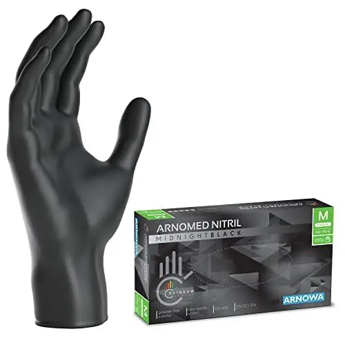 Produktbild: ARNOMED Einweghandschuhe 100 Stück/Box, Schwarze Nitrilhandschuhe M, puderfrei & latexfrei, Einmalhandschuhe, Handschuhe in Gr. XS, S, M, L, XL & XXL verfügbar