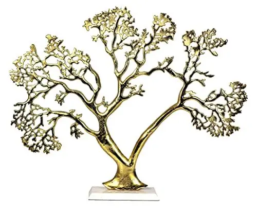 Produktbild: Arnusa Lebensbaum Aluminium Skulptur Gold XXL Dekofigur 50x63 cm mit Marmor Sockel