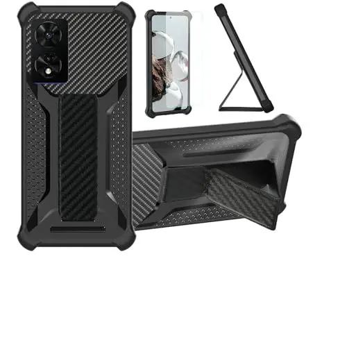 Produktbild: Aroepurt Hülle Für TCL 505 Hülle Case Handyhülle Schutzhülle Cover (mit gehärtetem Glas-Screen-Protector) Hybrid (Folding Support Magnetic) (Frosted Anti-Fingerprint) Schwarz