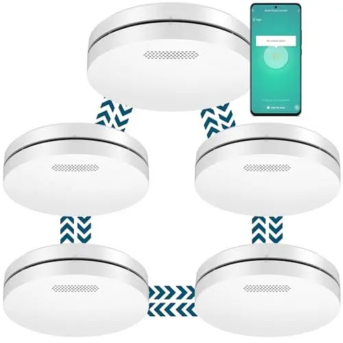 Produktbild: Aroha Smart Connect & Link WLAN-Rauchmelder Vernetzt - 10 Jahre Batterie - Feuermelder - Brandmelder Vernetzbar mit App Tuya & Smartlife - 5 Set