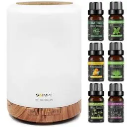 Produktbild: Aroma Diffuser, 300ML Luftbefeuchter mit 6 * 10ml Ätherische Öle Set, Leise Ultraschall DuftöL Diffuser, Wasserlose Abschaltautomatik, 7 Farben LED Öle Diffusor Aromatherapie für Raum, Büro, Yoga, Spa