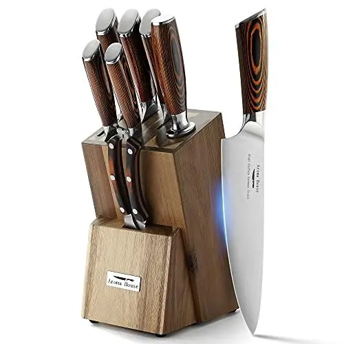 Produktbild: Aroma House Messerset Block 8-teiliges, Küchenmesserset,Profi Kochmesser,hochwertigem Deutsches Edelstahl with block