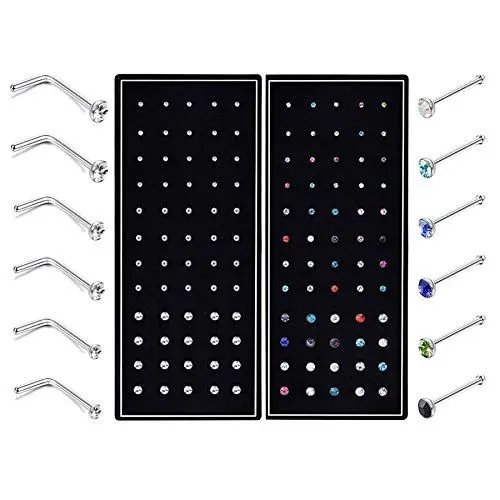 Produktbild: Aroncent 22G Nasen Piercing Kristalle Körper Nasenpiercing Edelstahl Helix Nasenstecker Körperschmuck Set 120PCS